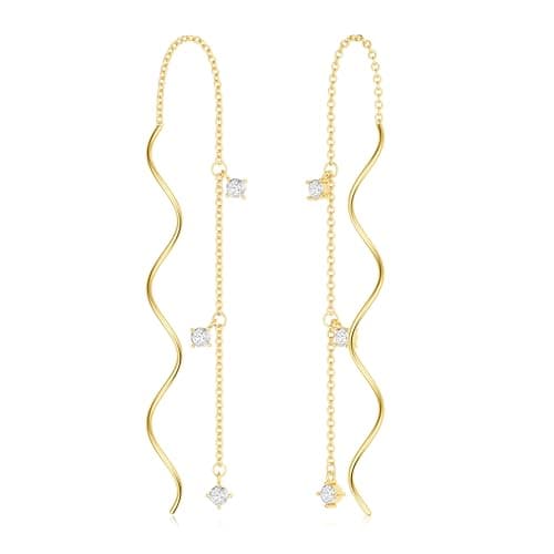 Moodear Dangle Earrings for Women - Dainty 14K Gold Plated Threader Drop Long Chain Earring - Hypoallergenic CZ Earring Non Tarnish Trendy Jewelry - Image 1
