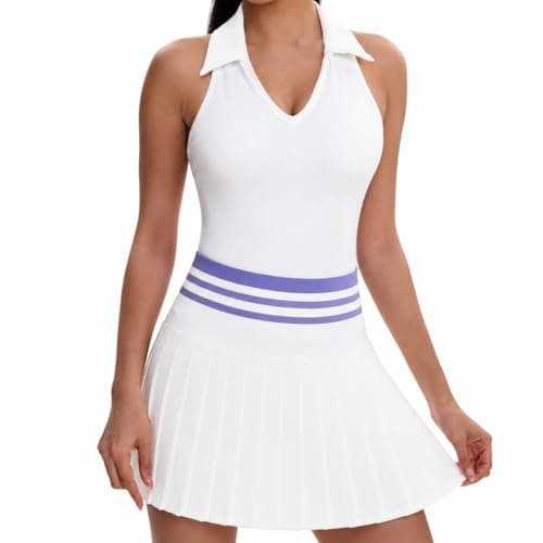 VIPARK Womens Tennis Skirt Set Sleeveless Ribbed Fitted Top and Pleated Mini Skirt with Built in Shorts Pockets Athletic Golf Workout Activewear Outfit White - Image 1
