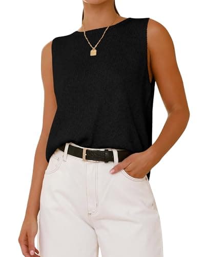 BTFBM Sleeveless Sweater Tops for Women 2026 Crew Neck Lightweight Casual Loose Tank Summer Outfits Fashion Clothing(Black, Small) - Image 1