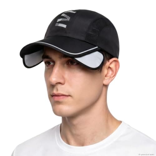 IVYWNT Retractable Brim Baseball Cap, UV Protection Sun Visor Hat with Adjustable Brim Mesh Breathable Tennis Golf Cap for Men Women, Black