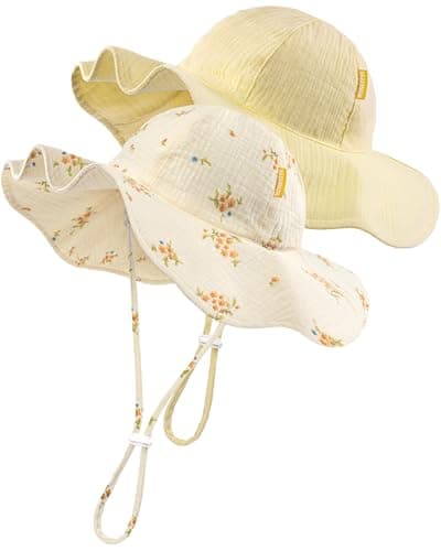 HONGTEYA Baby Sun Hat Muslin Sun Protection Toddler Bucket Hat Summer Beach Hats with Wide Brim for Girls Boys - Image 1