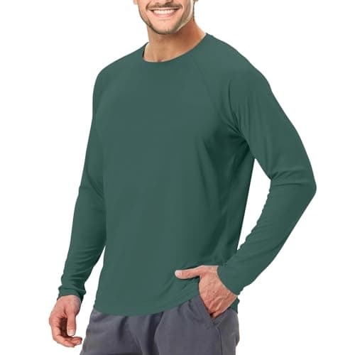 Men's UPF 50+ Swim Shirt Rash Guard Long Sleeve Quick Dry Lightweight SPF Sun Shirts for Hiking Fishing Running Dark Green S - Image 1