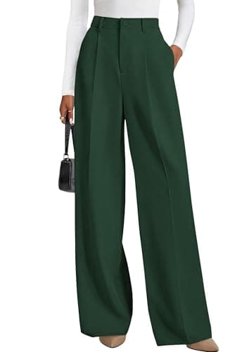 PRETTYGARDEN Wide Leg Pants for Women Trendy 2026 Fall High Waisted Business Casual Outfits Work Pant Trousers (Dark Green,X-Large)