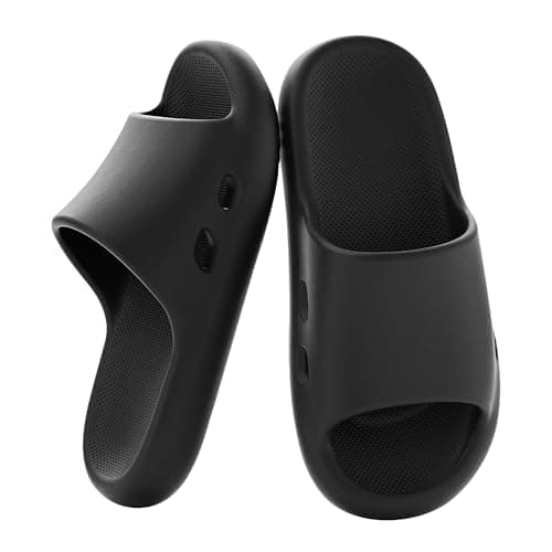 HUILONGJIA Cloud Slide Sandals for Men | Soft Comfy Men Pillow House Slippers Non-slip Shower shoes Bath Pool Indoor Outdoor Use, Black Size 10-11 - Image 1
