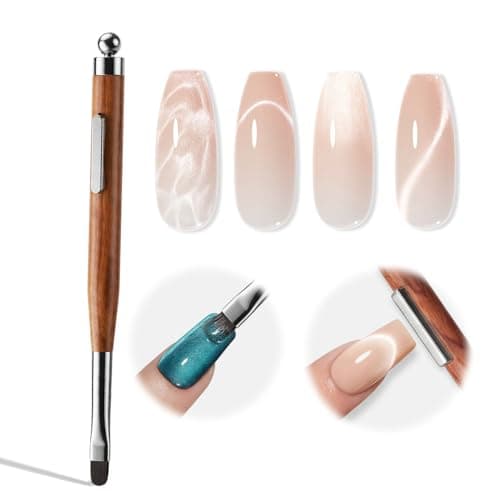modelones 3-in-1 French Tip Nail Brush with Cat Eye Magnet- Strong Magnetic Force for Cat Eye Gel Polish Effects, French Tip Design, Nail Art Cuticle Clean Up & Salon-Quality DIY Manicure Tool