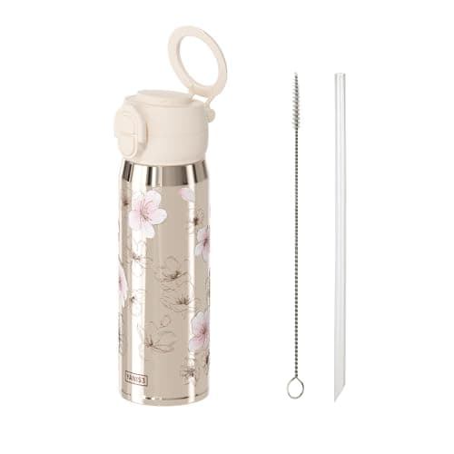 Yanis3 17 oz Insulated Tumbler with Straw & Carry Loop, Peach Blossom Embossed Design, Non-Slip Silicone Base, Vacuum-Insulated Stainless Steel Travel Mug, Leak-Proof & Portable - Image 1