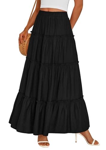 PRETTYGARDEN Boho Maxi Skirts for Women Trendy Summer 2026 Spring Long Flowy A Line Tiered Skirt Beach Vacation Clothes Dress (Black,X-Large) - Image 1