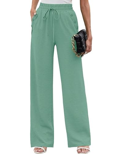 Heymoments Women Wide Leg Pants Mint Green Small High Waist Loose Casual Pants Adjustable Tie Knot Belted Long Straight Trousers with Pockets - Image 1