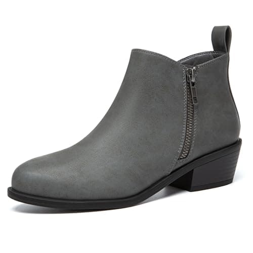 Athlefit Women's Ankle Boots Chunky Low Heel Comfortable Short Boots Round Toe Winter Dress Grey Booties Size 7 - Image 1