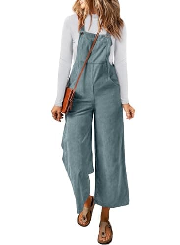 Happy Sailed Jumpers for Women Casual Loose Fit Adjustable Straps Sleeveless Jumpsuits Wide Leg Long Pants Corduroy Overalls Sky Blue Medium - Image 1