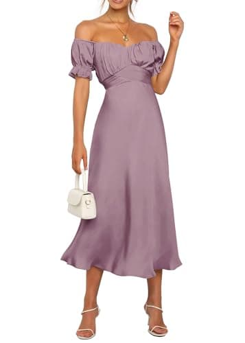 KIRUNDO Women's 2026 Spring Summer Satin Wedding Guest Midi Dress Off The Shoulder Wrap Party Cocktail Formal Prom Dresses(Pink, X-Large) - Image 1