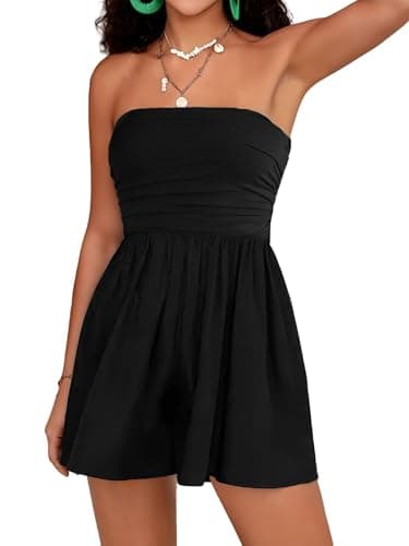 STOLKISS Women Summer Casual Strapless Rompers Tube Top Shorts Jumpsuit Sleeveless Off Shoulder Sexy Beach Romper with Pocket - Image 1