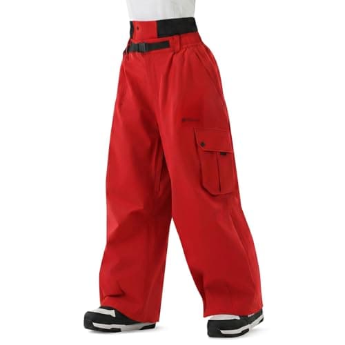 HIGH EXPERIENCE Snowboard Pants for Women Men Baggy Ski Pants Snow Loose Warm Insulated Winterproof Waterproof (Red, Large) - Image 1
