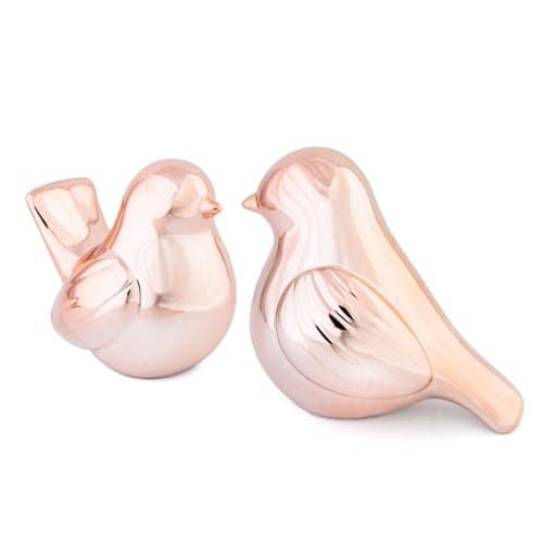 YINUOWEI Rose Gold Birds Statues Home Decor, Modern Bird Figurines Decor, Birds Sculpture Animal Figurines for Living Room, Bedroom, Office Desktop, Bookshelf, Cabinets - Image 1
