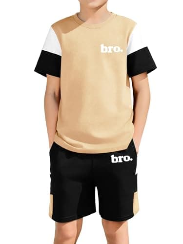 GEMLON Toddler Clothes for Boys Color Block T Shirts Cotton Shorts Sets Letter Print Clothing Set 4T Boys Clothes 5T - Image 1