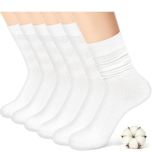 Iseasoo Women's Soft Cotton Dress Socks, Thin Trouser Breathable Calf Crew Scrunch Socks for Casual Ankle Socks 6 Pairs white sock gifts - Image 1