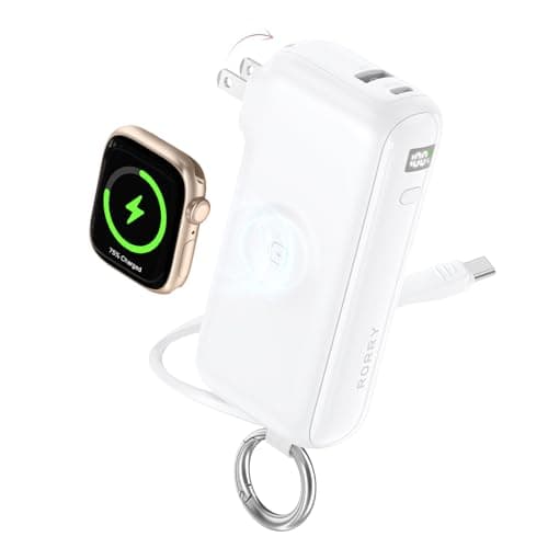 RORRY Flow Portable Charger, 10000mAh 40W Fast Charging Power Bank with Built-in USB C Cable and Foldable Wall Plug, Battery Pack Travel Essentials for iPhone 17/16/15, Apple Watch, iPad, MacBook - Image 1