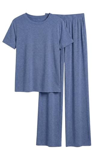 PRETTYGARDEN Womens 2 Piece Outfits 2026 Trendy Casual Short Sleeve Tops Loose Fit Two Piece Sets for Women Spring Outfits (Grey Blue, Small) - Image 1