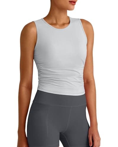 G4Free Workout Tank Tops for Woman Sleeveless Crop Top Side Ruched Running Gym Shirt Fast Dry Soft Daily Wear (Gray,XL) - Image 1