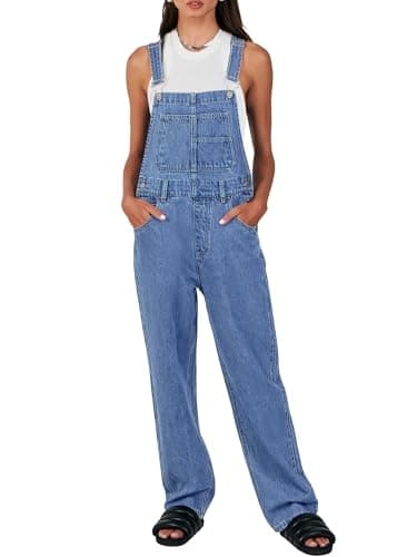 ANRABESS Overalls for Women Loose Fit Denim Overalls Adjustable Strap Jean Jumpsuit Bib Romper 2025 Fall Casual Work Outfits B Washed Blue Large - Image 1