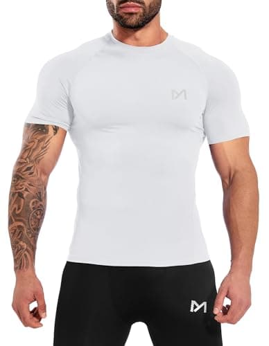 Men’s Compression Shirts Quick Dry, Top Baselayer Short Sleeve Athletic Undershirt, Workout Gym Slimming Undershirt A-White - Image 1