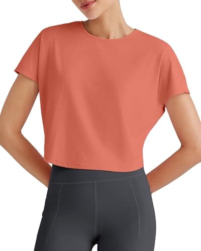 G4Free Gym Tops for Women Workout Short Sleeve Shirts Yoga Sport Comfy Lightweight Stretchy Wicking Summer Basic Tees(Burnt Orange,L) - Image 1