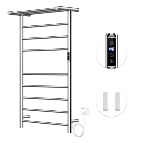 DOKKOME Towel Warmer Rack,3+3+5 Bars Wall Mounted Towel Heater Towel Warmer with Timer and LED Indicator for Bathroom Hard-Wired/Plug-in Towel Drying Rack (Polished) - Image 1