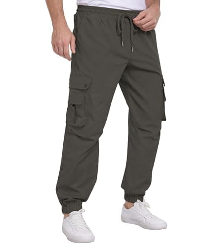 DISLANBO Men's Casual Pants Drawstring Hiking Pants Workout Tactical Joggers Sweatpants for Men Gray - Image 1