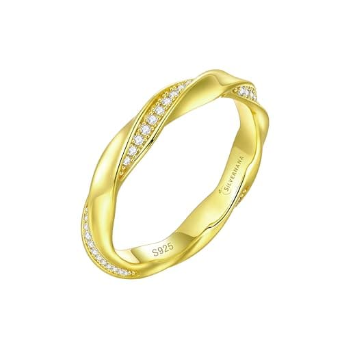 SILVERNANA 0.25 ct Moissanite Twist Wedding Band for Women Gold Plated Sterling Silver Mobius Eternity Ring Stackable Anniversary Bands for Her Size 6.5 - Image 1