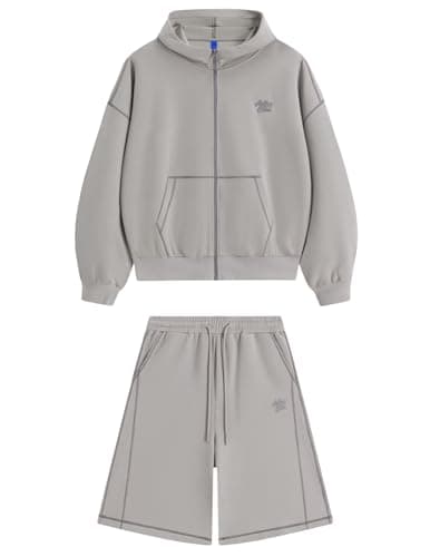 Aelfric Eden Cloud Boxy Sweat Set 2 Piece Outfits Sweatsuit Shorts Sets 2026 Zipper Hoodie Oversized Lounge Matching Set Tracksuit Grey X-Large - Image 1
