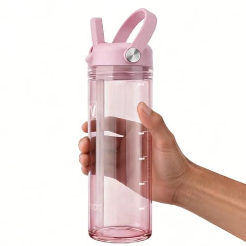wawahydro 20oz Kids Water Bottle, BPA Free Thick Tritan Plastic Reusable, Clear Water Bottle with Straw, Leakproof Lid, Dishwasher Safe, Boy girl for School,Travel Pink