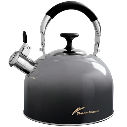 Tinlon Enamel 2.5 Qt Whistling Tea Kettle for Stovetop, Black - Image 1