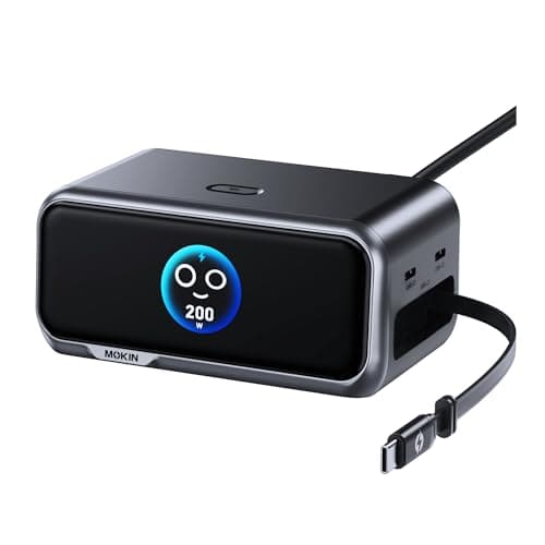 MOKiN 200W Charging Station, 6-Port GaN Desktop Charging Station with Smart Display and Retractable Cable, USB C Charger Station for iPhone, Galaxy, MacBook, Dell and Desk Accessorie - Image 1