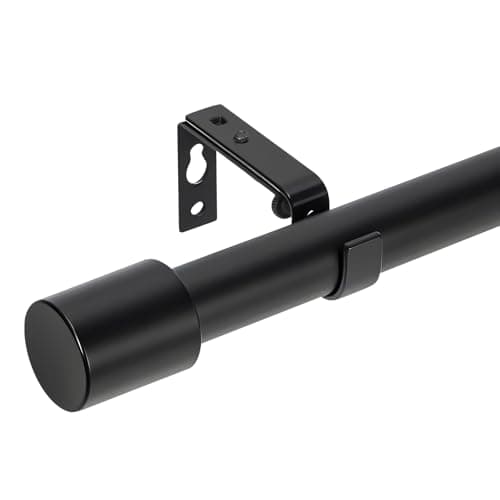 MERJULAN Premium 1 Inch Black Curtain Rod Set - Heavy Duty Adjustable 28 to 48 Inch Window Rod with Decorative Finials & Sturdy Brackets for Bathroom, Kitchen, Bedroom Windows - Image 1