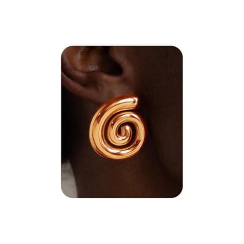 UANNEAU Rose Gold Chunky Earrings for Women Trendy, 14K Gold Plated Dainty Kont Earrings Statement Minimalist Hypoallergenic Stud Earrings - Image 1