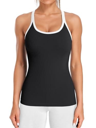 ATTRACO Workout Racerback Tank Tops for Women with Built in Bra Contrast Trim Tank Top Black M - Image 1