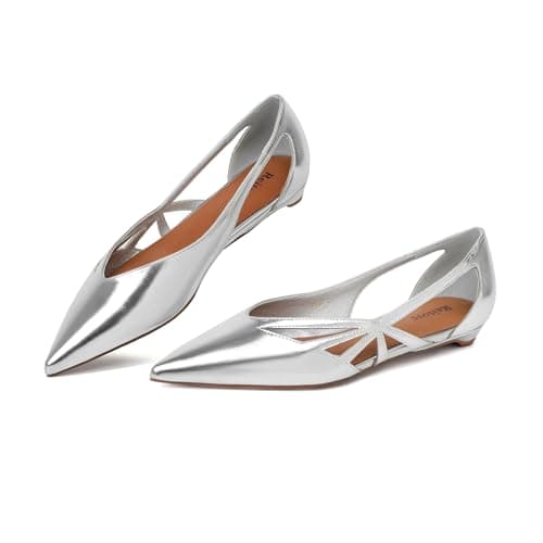 Reitoye Silver Flats for Womens Closed Pointed Toe Ballet Flat Comfortable Dressy Work Slip On Casual Shoes Womens Flats Size 11 - Image 1