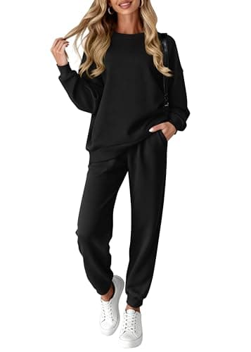 KIRUNDO Sweatsuits Women 2 Piece Outfit Matching Workout Lounge Sets Spring Fall Clothing Tracksuit Airport Travel Outfits(Black,Small) - Image 1