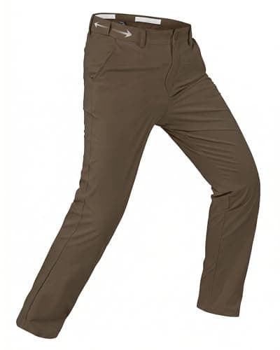 Rapoo Golf Pants Men Clasic Casual Work Stretch Elastic Waist Relaxed Slim Fit Mens Dress Pants 30" Quick Dry Lightweight Waterproof Slacks Business Trousers Brown,28Wx30L - Image 1