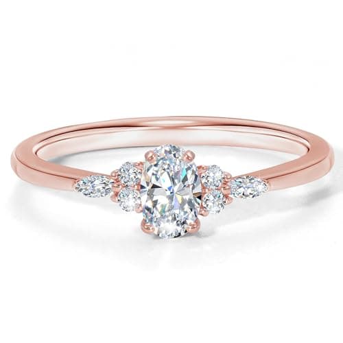 Fimewon Promise Rings for Her Dainty 14K Rose Gold Oval Cubic Zirconia Rings Jewelry for Women Size 10 - Image 1