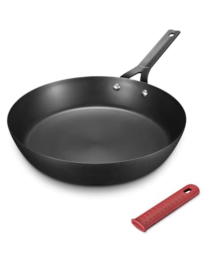 Yonida Carbon Steel Pan, 12 Inch Nonstick Frying Pan Skillet, Pre-Seasoned Carbon Steel Cookware with Removable Silicone Handle Holder, Indoor/Outdoor, Induction & Oven Safe - Image 1