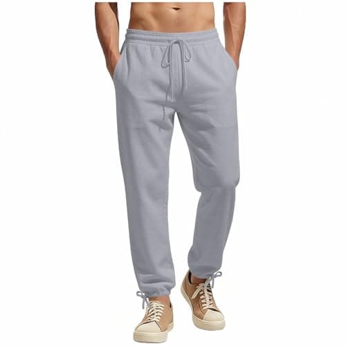 Linen Pants Men Tapered Leg Baggy Pants Men Cotton Yoga Pant Elastic Waist Drawstring Summer Beach Sweatpants Loose Casual Trousers 2026 - Image 1