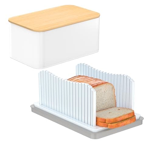 CAWIU Bread Slicer for Homemade with Box, Foldable Bread Cutter with Crumb Tray, Adjustable Width Bread Slicing Guide for Loafs, Sandwiches, Bagels, and Cakes - Image 1