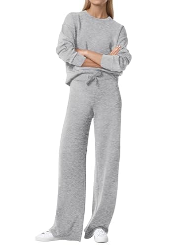 COCOMARTS Womens 2 Piece Lounge Sets Wide Leg Tracksuit Casual Sweatsuits Matching Set 2025 Fall Clothes Trendy Outfits Light Grey Large - Image 1