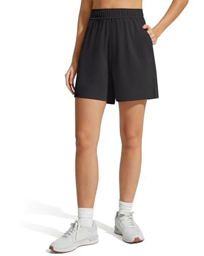 G4Free Workout Shorts for Women 4'' A-Line Wide Leg Shorts with Pockets Lightweight Comfy Fit for Running Casual (Black,S) - Image 1