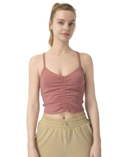 Women's Bra Top Crop Camisole - Front Shirring, Back Drawstring, Built-in Removable Cups, Moisture-Wicking Fabric - Image 1