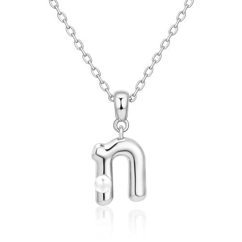 Milan Chiva Initial Letter Pendant Bubble Necklaces, 14K Gold Plated Dainty Necklace with a Cute Simulated Pearl, Name A-Z letter Pendant Personalized Charm Jewelry Trendy Gifts MNS-1024SL - Image 1