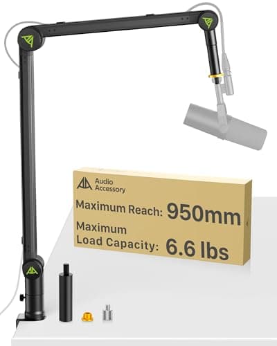 AA AUDIO ACCESSORY Never-Sag Mic Boom Arm (Design for Heavy Mic) Extra-Long 950mm Reach, 6.6lbs Load Capacity, Gear-Lock Suspension Microphone Stand Desk Mount for Shure SM7B SM7dB MV7 Blue Yeti Rode - Image 1