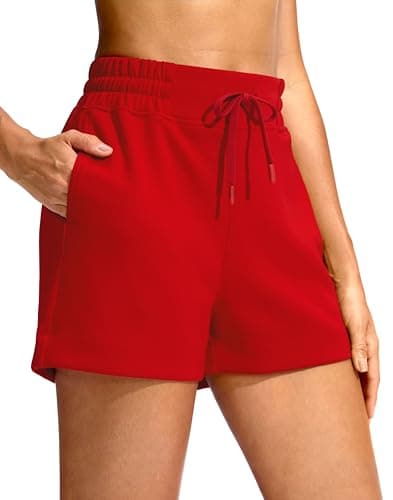 Soothfeel Women's Drawstring Sweat Shorts High Waisted Summer Workout Lounge Casual Shorts with Pockets Red - Image 1