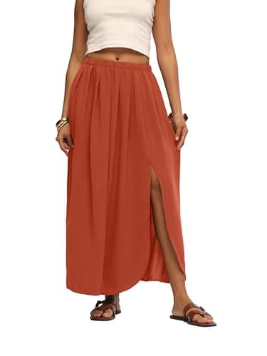 HiMONE Womens Boho Maxi Skirt Flowy A Line High Waisted Long Skirt with Side Slit for Spring Summer 2026 - Image 1